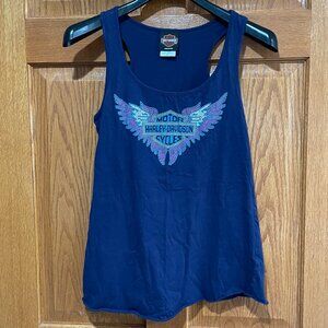 HARLEY-DAVIDSON Motorcyle Women's M Navy Blue Deadwood SD Sleeveless Tank Top